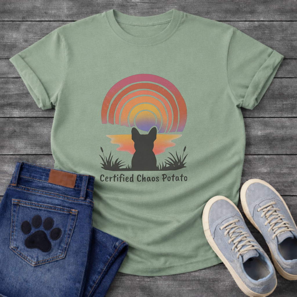 Certified Chaos Potato French Bulldog retro sunset t-shirt funny dog shirt pet lover apparel