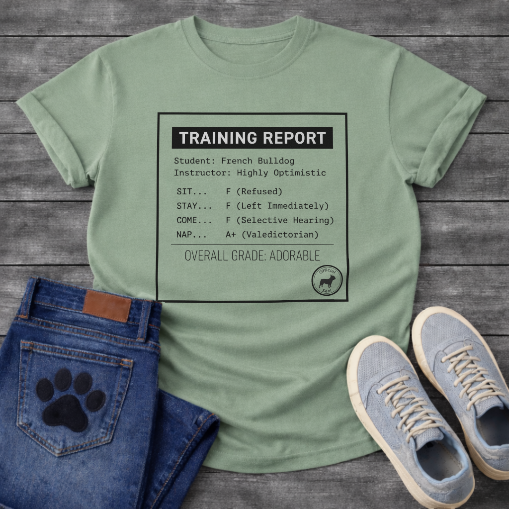 French Bulldog training report card funny t-shirt with Official Seal stamp