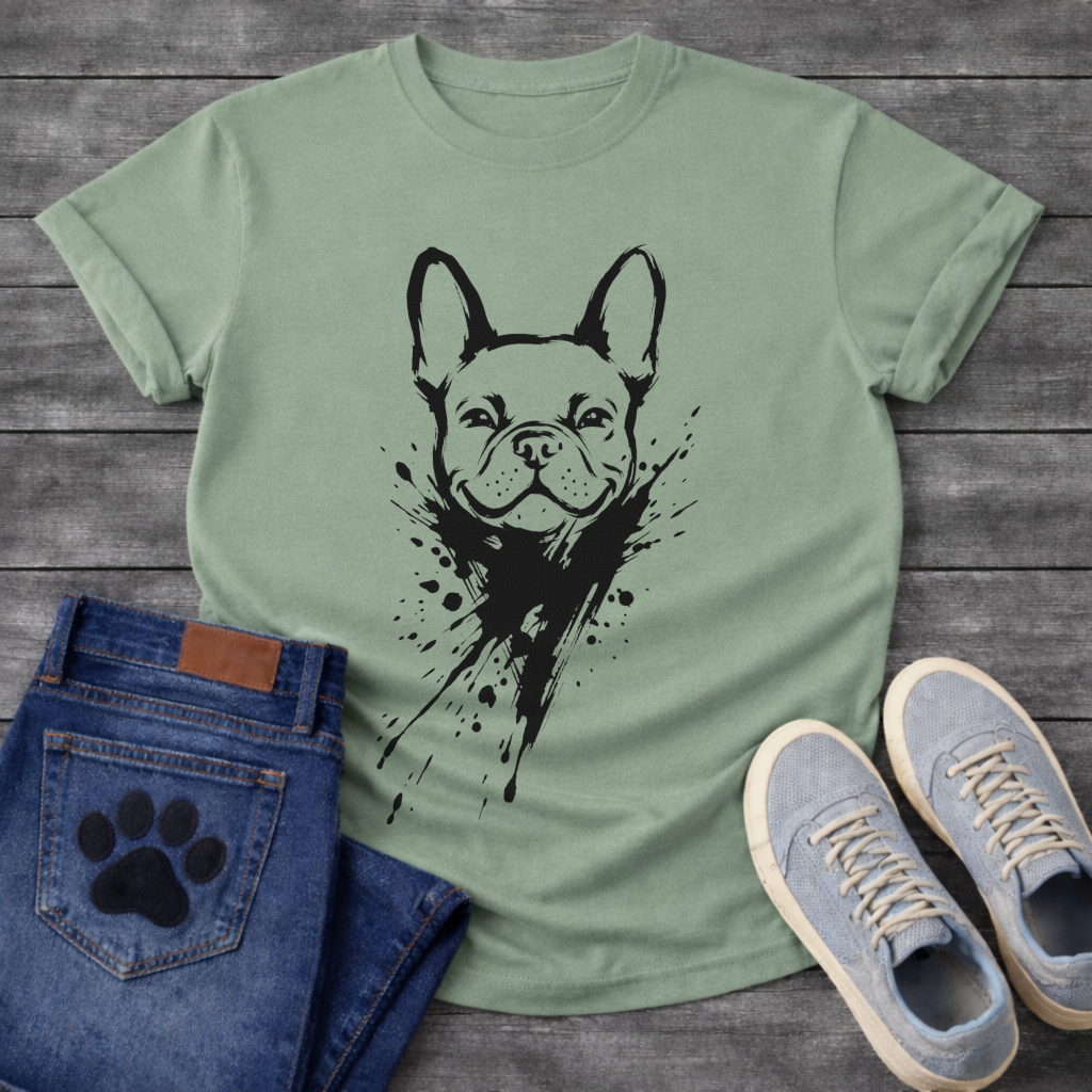 French Bulldog ink splash t-shirt - Sumi-e black ink splatter Frenchie emerging from ink explosion graphic tee