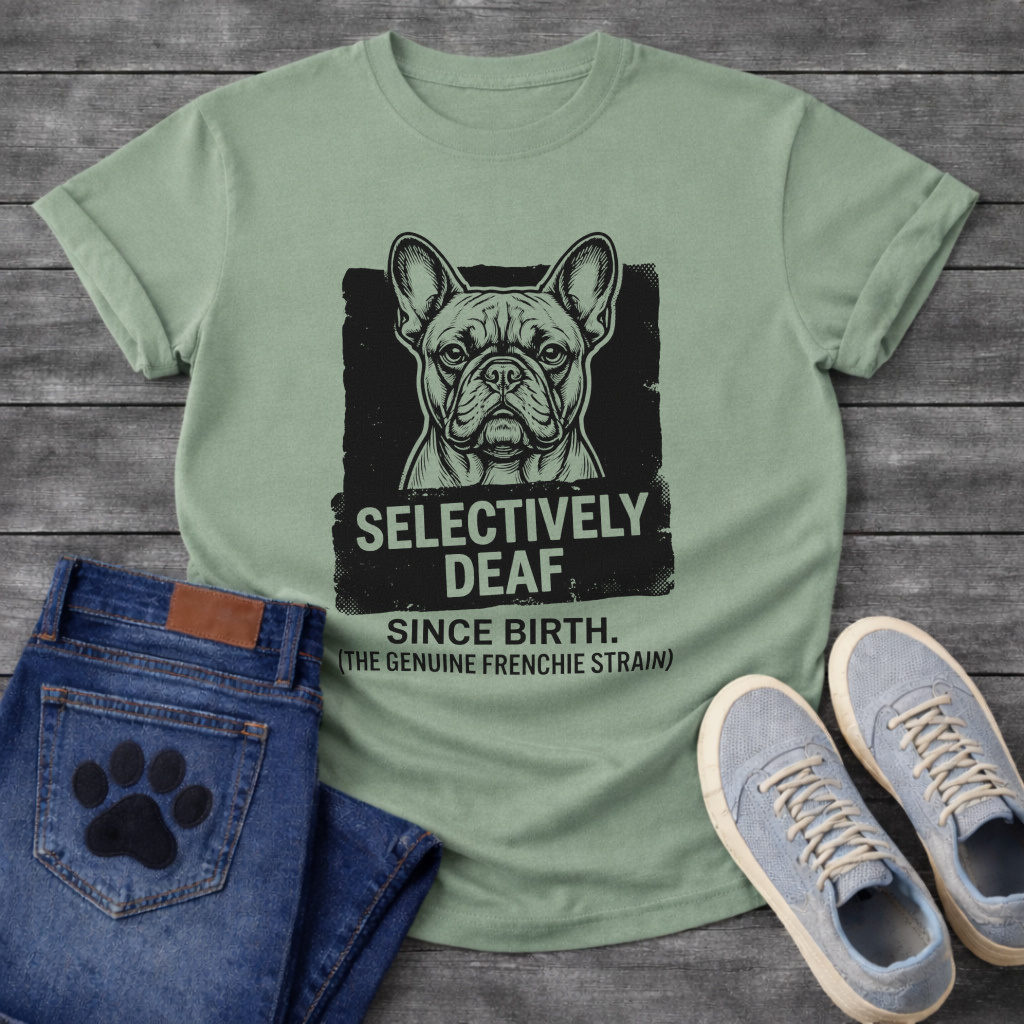 Selectively Deaf Since Birth bold graphic French Bulldog t-shirt funny dog shirt