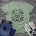 Tiny Dictator Snore Specialist French Bulldog circle badge t-shirt white funny dog shirt