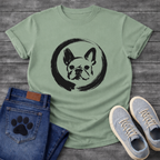 Japanese Sumi-e enso French Bulldog t-shirt - black ink brush art Frenchie portrait in enso circle on natural tee