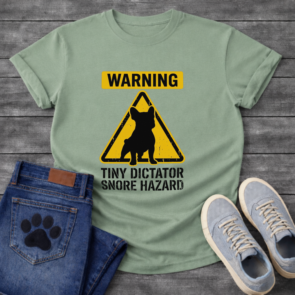 Warning Tiny Dictator Snore Hazard French Bulldog caution sign t-shirt sport grey funny dog shirt
