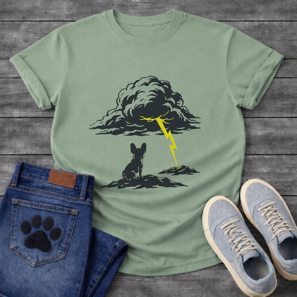 Unbothered French Bulldog lightning storm silhouette t-shirt sand funny dog shirt pet lover apparel