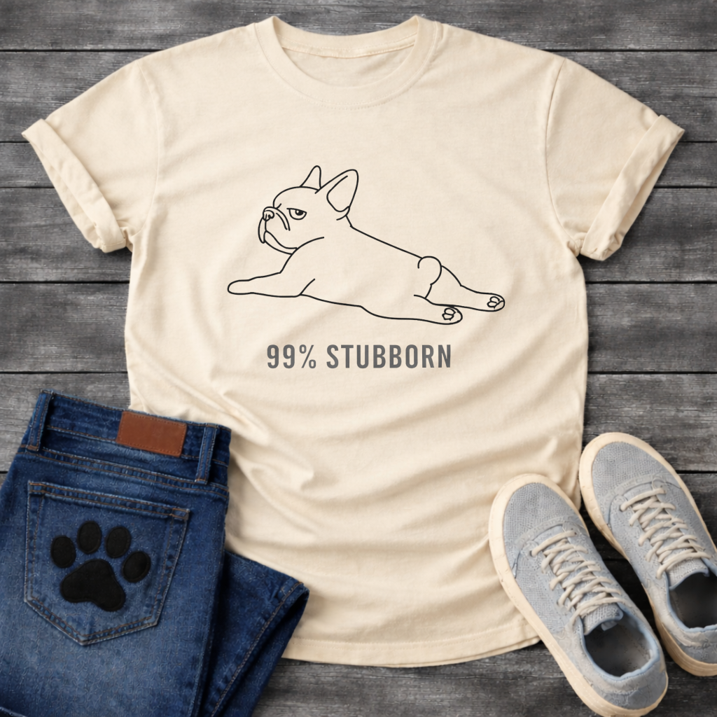 99% Stubborn splooting French Bulldog line art t-shirt funny dog shirt white