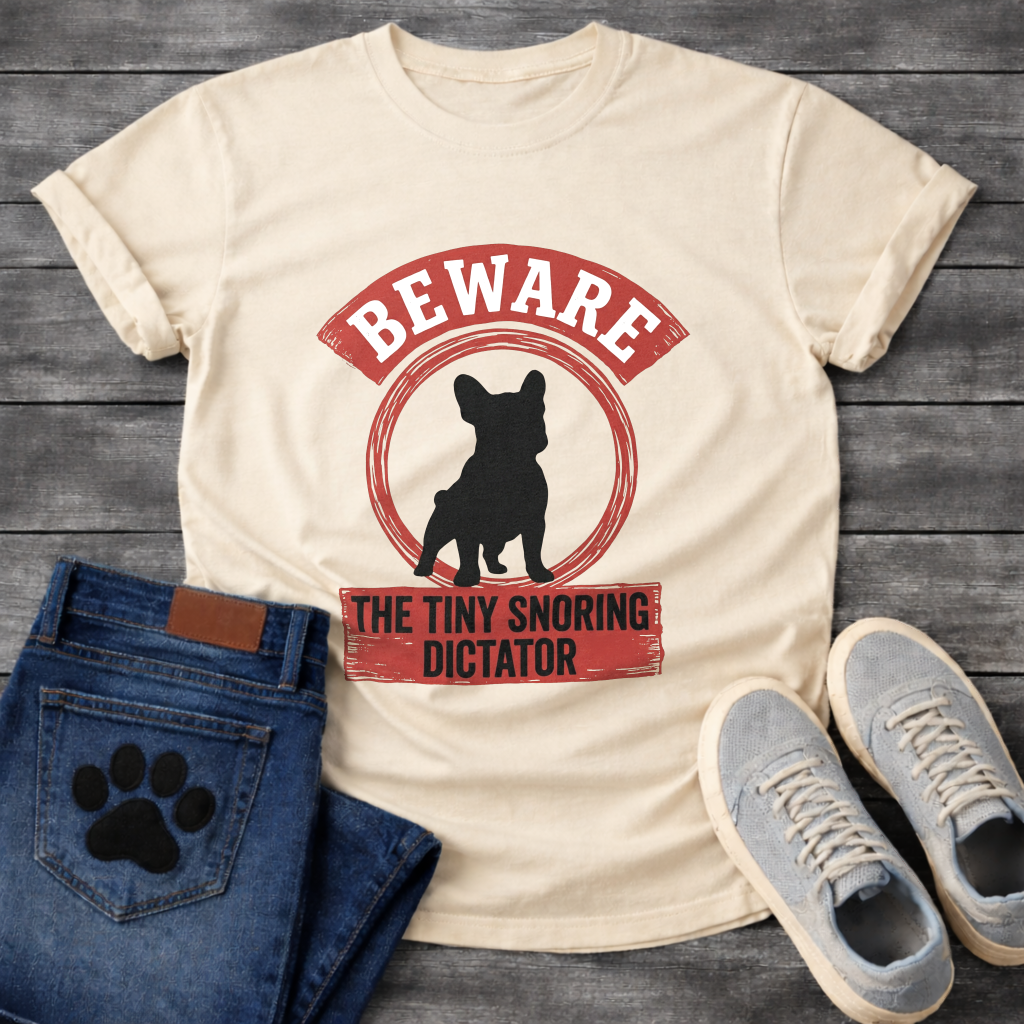 Beware Tiny Snoring Dictator French Bulldog vintage sign t-shirt military green funny dog shirt