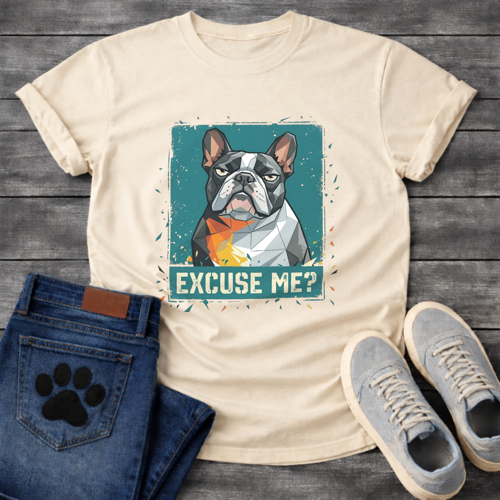 Excuse Me geometric French Bulldog graphic t-shirt sport grey teal orange funny dog shirt