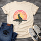 Frenchie silhouette retro concentric sunset reflection t-shirt white pet lover apparel dog lover gift