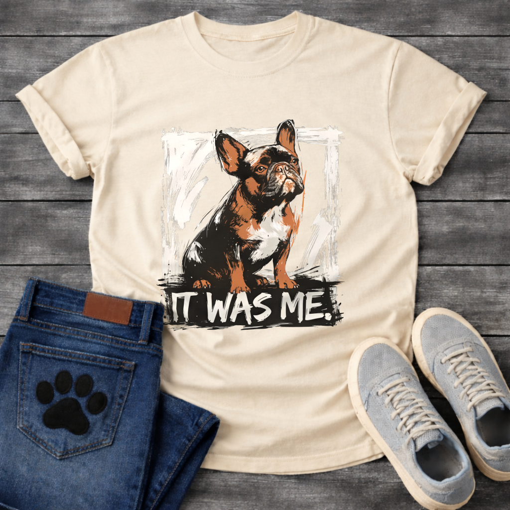 It Was Me brush frame French Bulldog graphic t-shirt military green white funny dog shirt