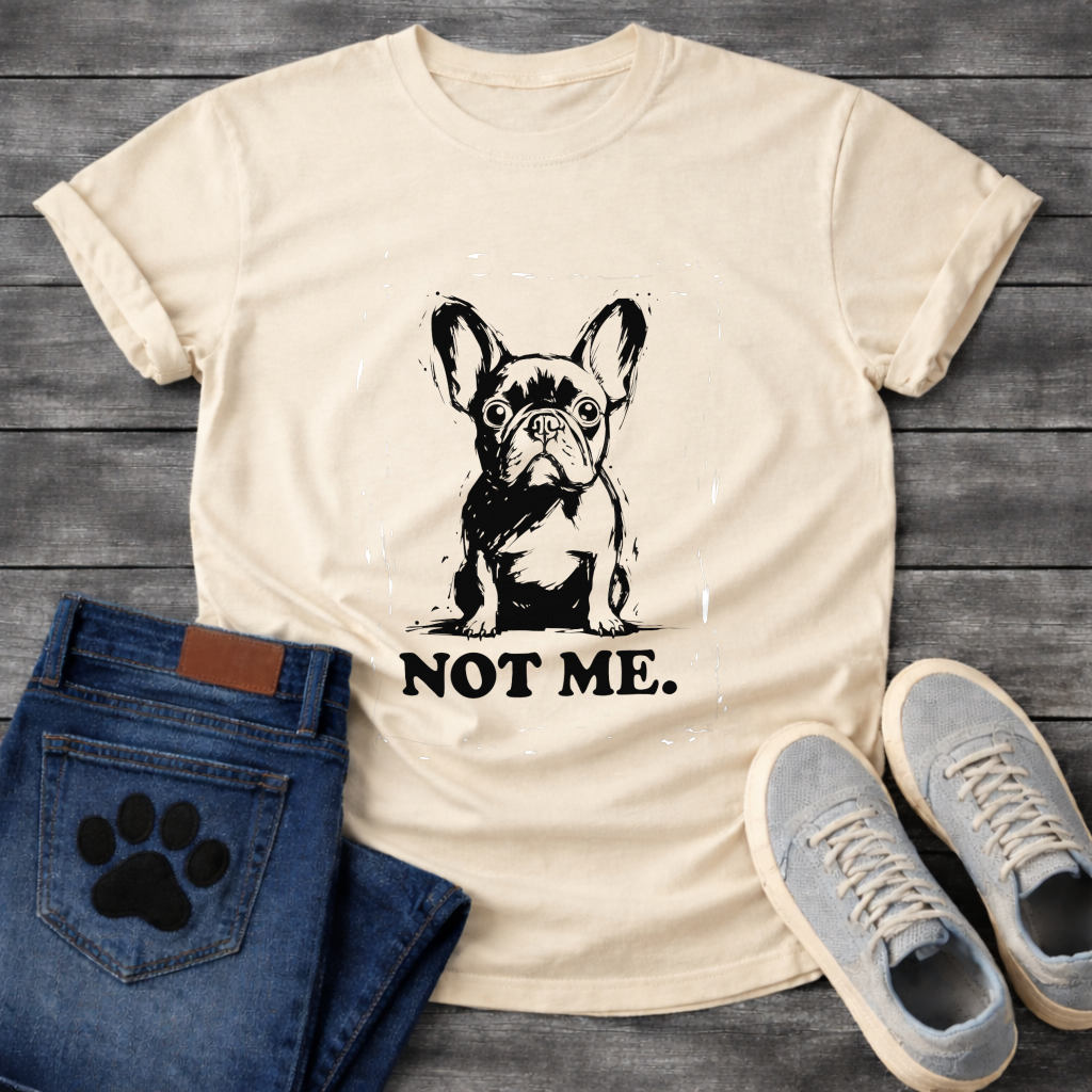 Not Me innocent French Bulldog sketch graphic t-shirt sand funny dog shirt pet lover apparel