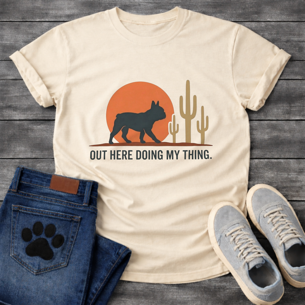 Out Here Doing My Thing French Bulldog desert sunset t-shirt sage pet lover apparel