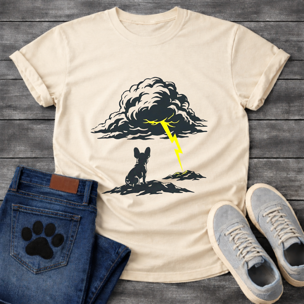 Unbothered French Bulldog lightning storm silhouette t-shirt sand funny dog shirt pet lover apparel