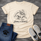 Zoomies in Progress French Bulldog sketch t-shirt - 
energetic Frenchie mid-zoomie graphic tee black ink