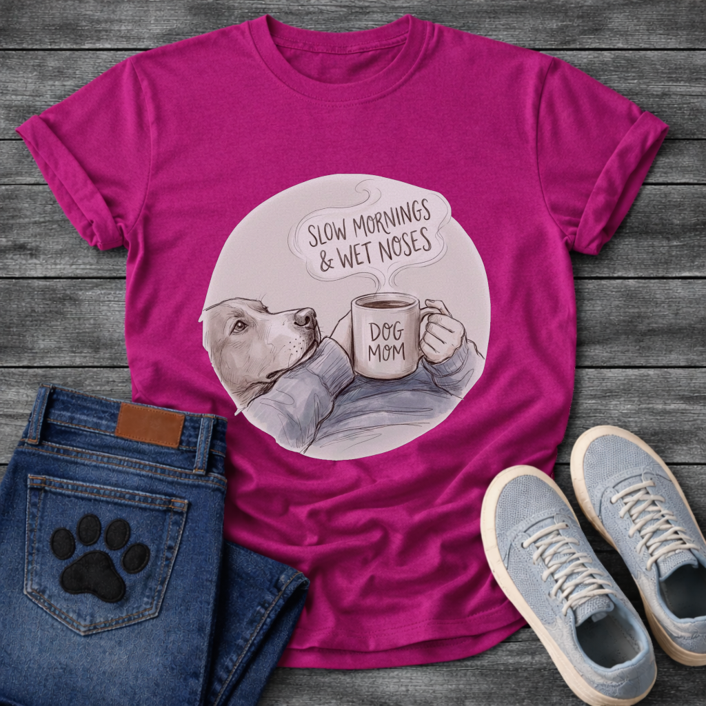 Funny dog shirt with slow mornings wet noses design for pet lovers