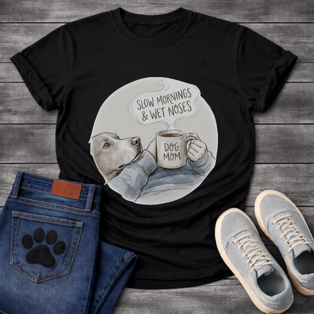Funny dog shirt with slow mornings wet noses design for pet lovers
