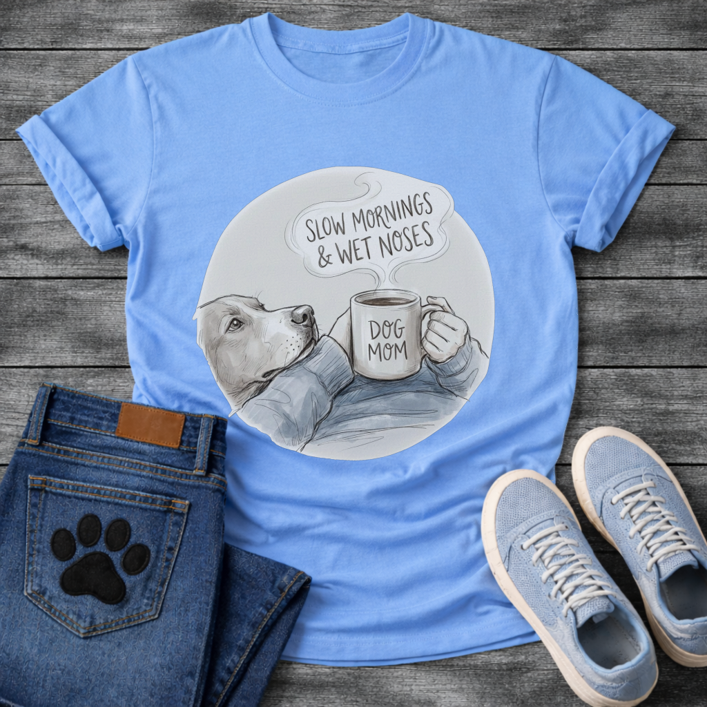 Funny dog shirt with slow mornings wet noses design for pet lovers