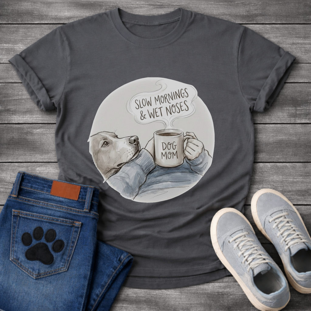Funny dog shirt with slow mornings wet noses design for pet lovers