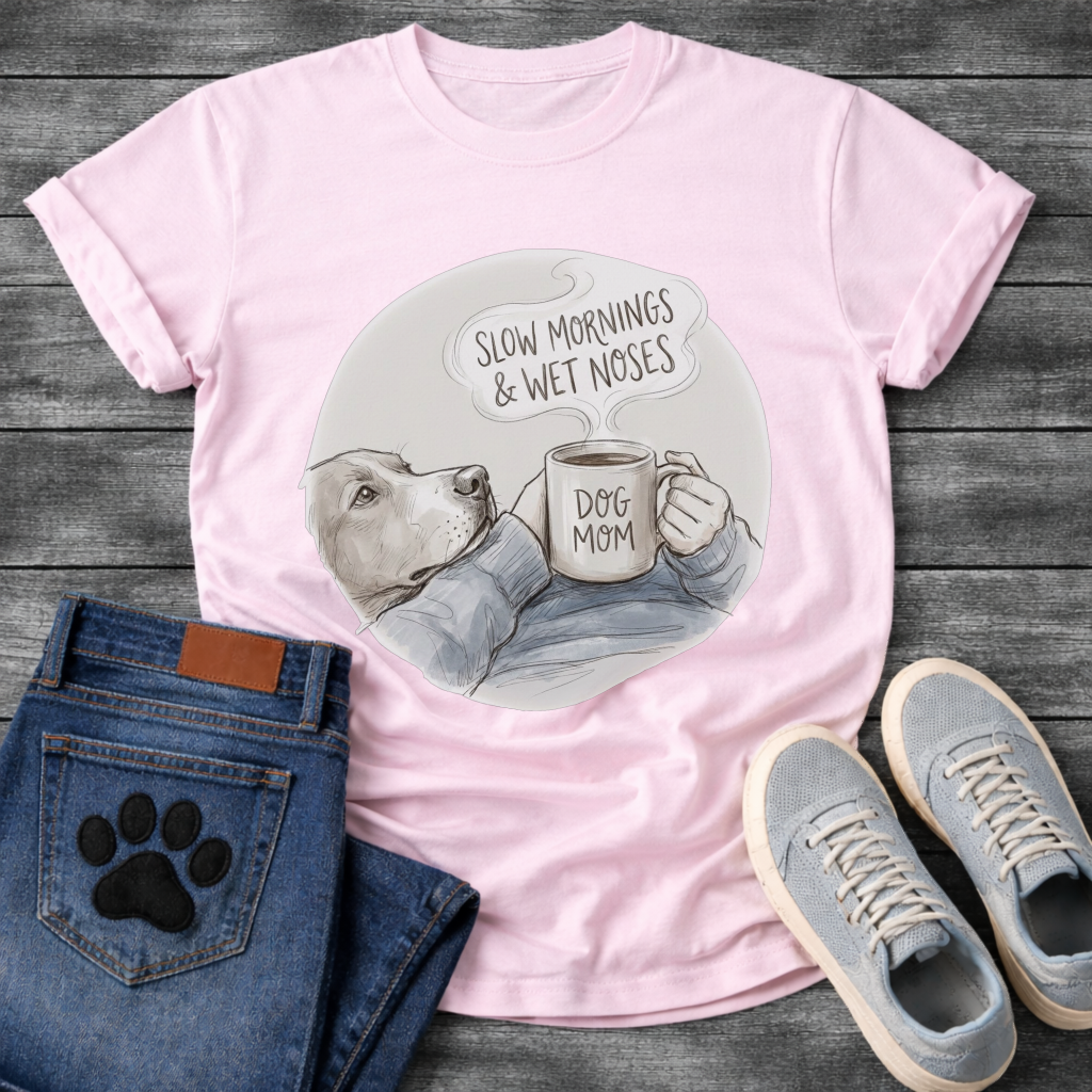 Funny dog shirt with slow mornings wet noses design for pet lovers