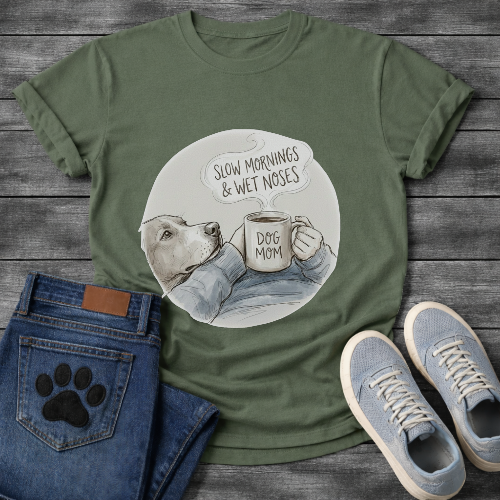 Funny dog shirt with slow mornings wet noses design for pet lovers
