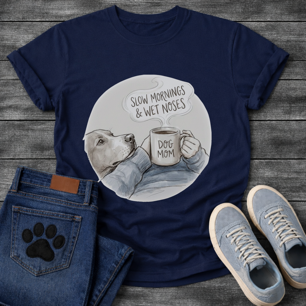 Funny dog shirt with slow mornings wet noses design for pet lovers