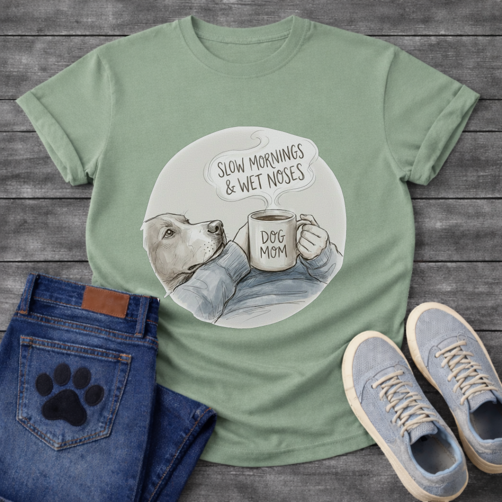 Funny dog shirt with slow mornings wet noses design for pet lovers