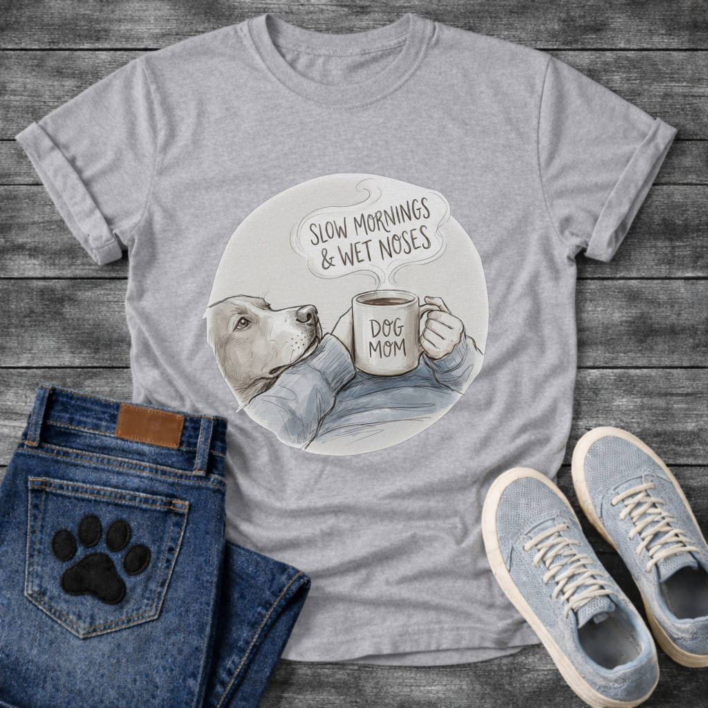 Funny dog shirt with slow mornings wet noses design for pet lovers