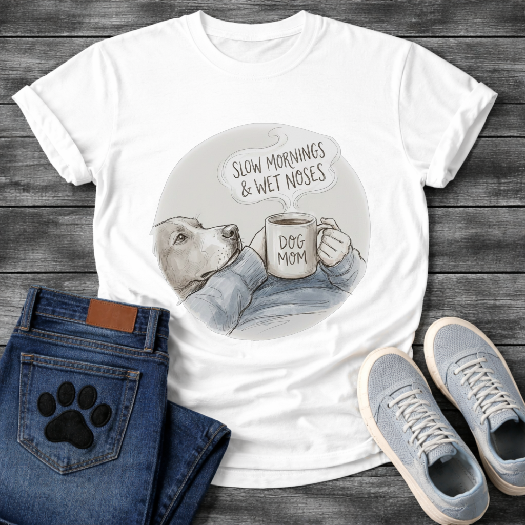 Funny dog shirt with slow mornings wet noses design for pet lovers