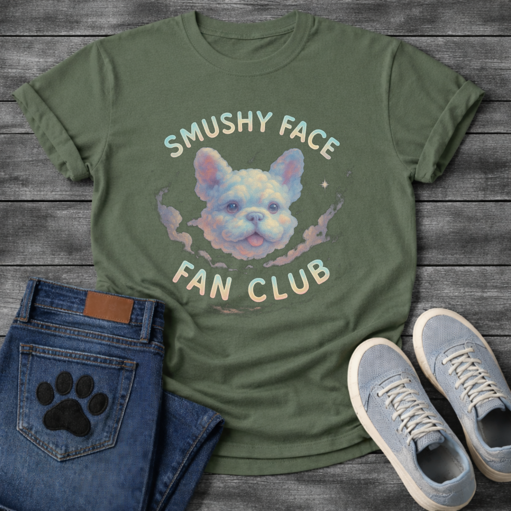 Smushy Face Fan Club funny French Bulldog Frenchie badge shirt