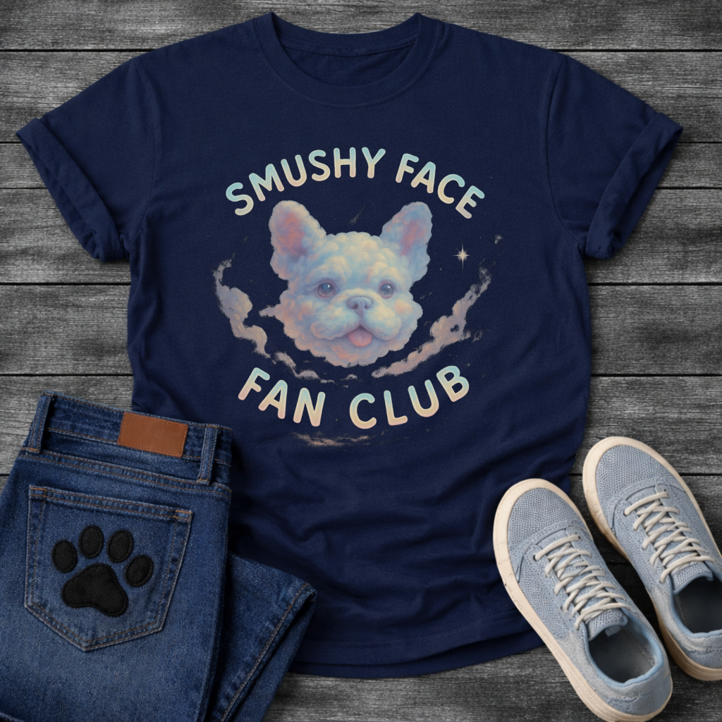 Smushy Face Fan Club funny French Bulldog Frenchie badge shirt