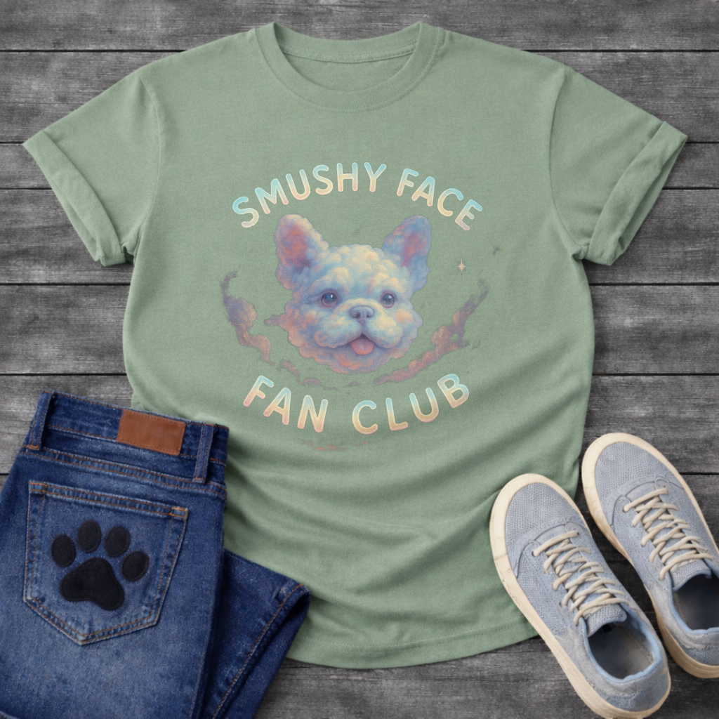 Smushy Face Fan Club funny French Bulldog Frenchie badge shirt