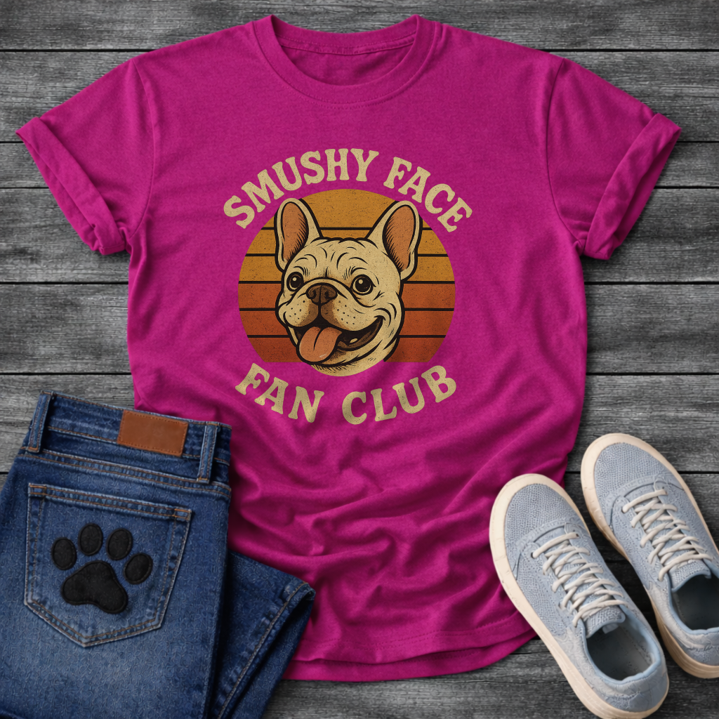 Smushy Face Fan Club funny dog shirts, retro Frenchie tee