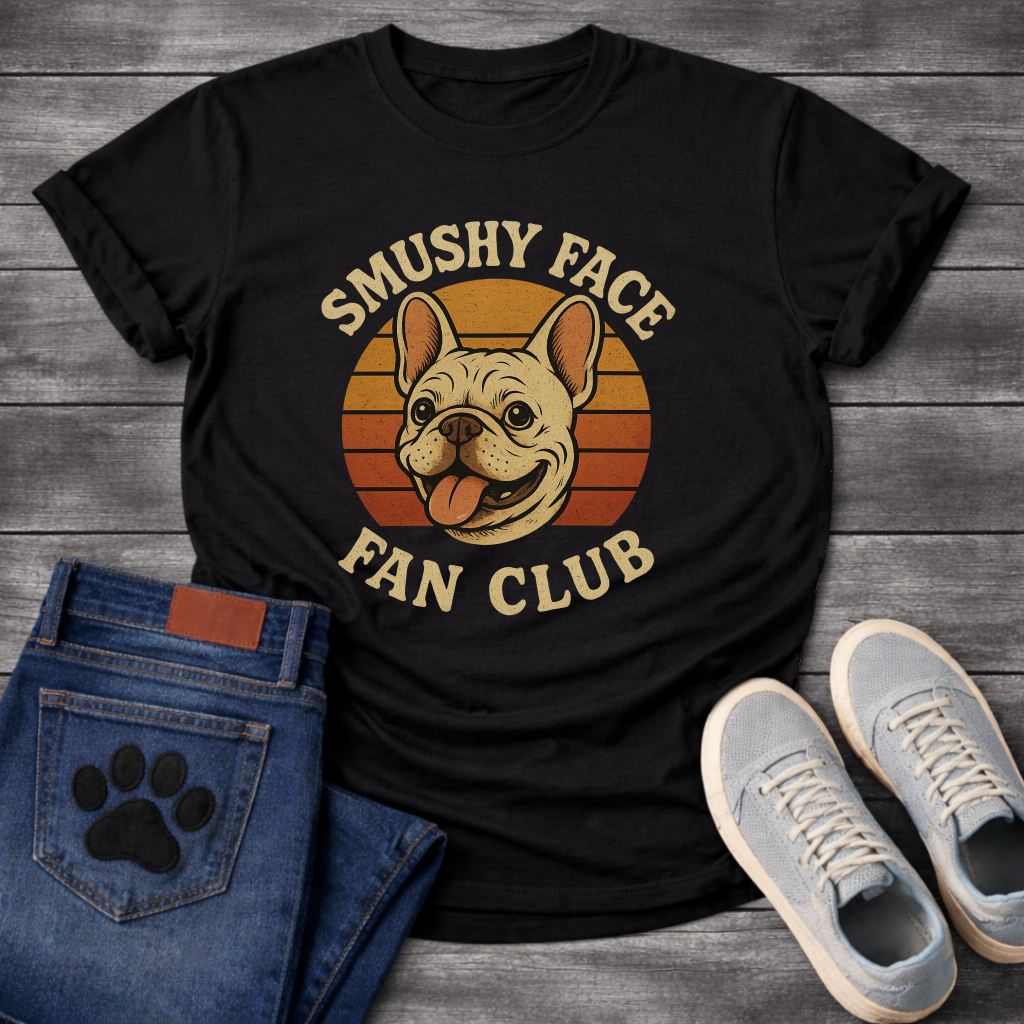Smushy Face Fan Club funny dog shirts, retro Frenchie tee