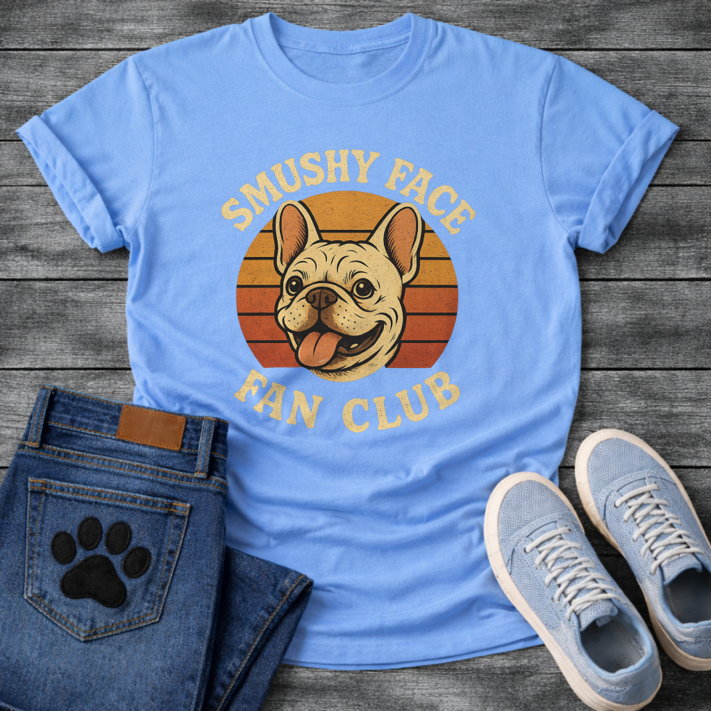 Smushy Face Fan Club funny dog shirts, retro Frenchie tee