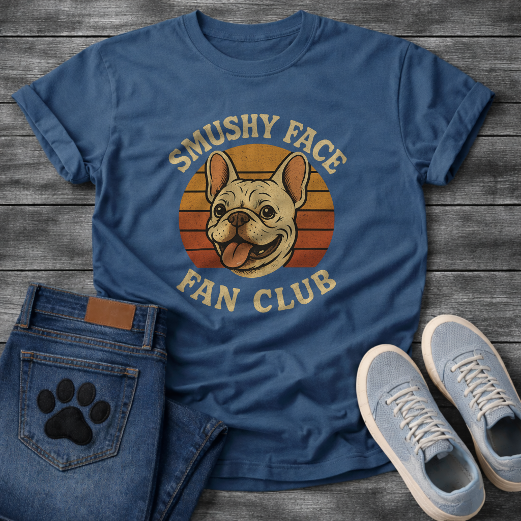 Smushy Face Fan Club funny dog shirts, retro Frenchie tee