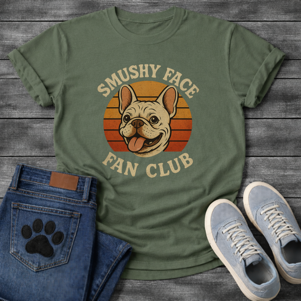 Smushy Face Fan Club funny dog shirts, retro Frenchie tee
