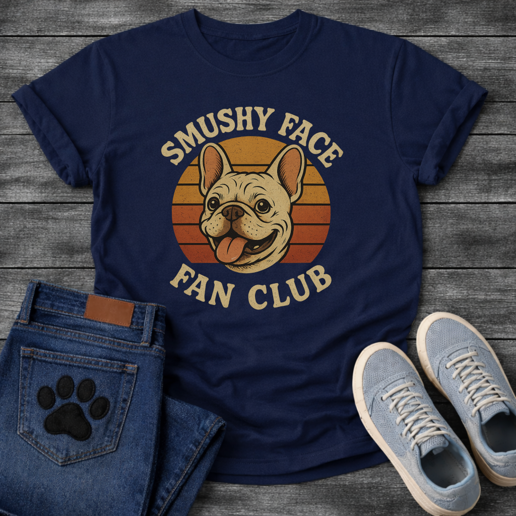 Smushy Face Fan Club funny dog shirts, retro Frenchie tee