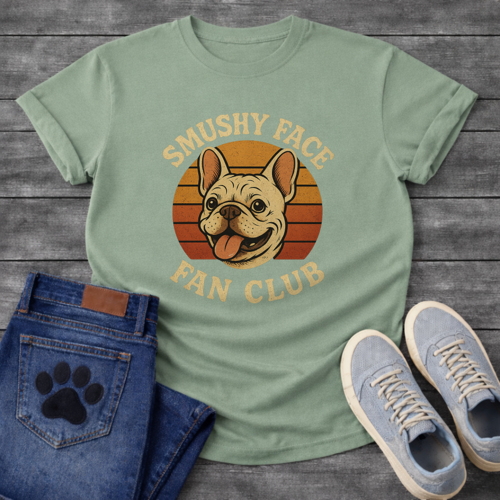 Smushy Face Fan Club funny dog shirts, retro Frenchie tee