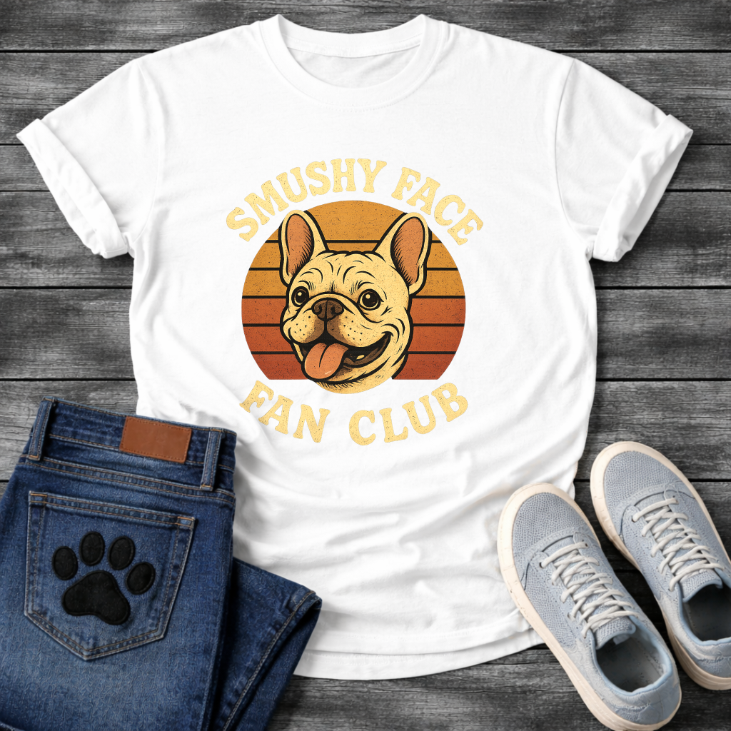 Smushy Face Fan Club funny dog shirts, retro Frenchie tee
