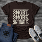 Snort Snore Snuggle bold vintage distressed typography graphic tee