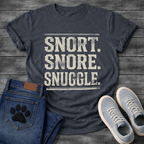 Snort Snore Snuggle bold vintage distressed typography graphic tee