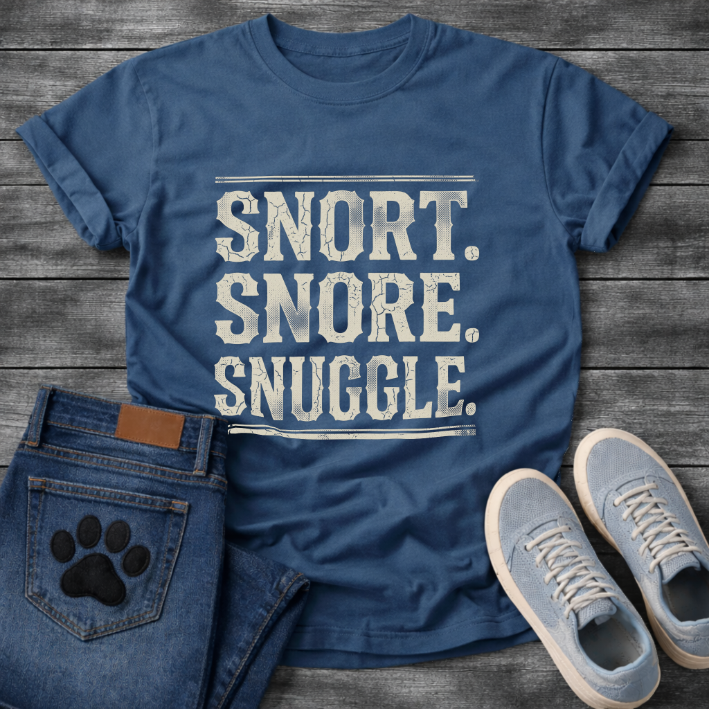 Snort Snore Snuggle bold vintage distressed typography graphic tee
