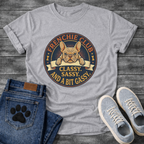 Frenchie Club Classy Sassy Bit Gassy full color fawn badge t-shirt funny French Bulldog shirt