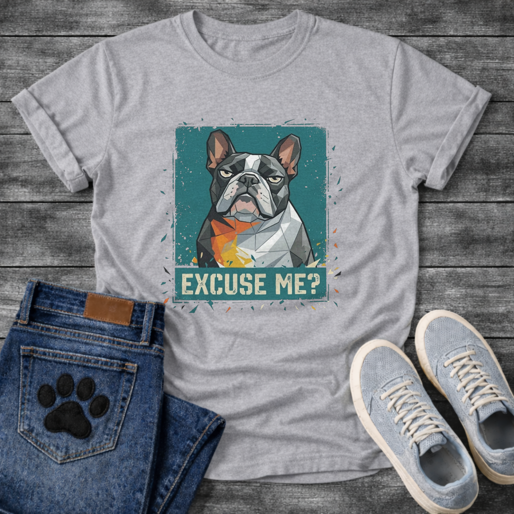 Excuse Me geometric French Bulldog graphic t-shirt sport grey teal orange funny dog shirt