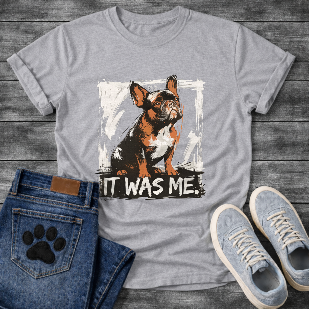It Was Me brush frame French Bulldog graphic t-shirt military green white funny dog shirt