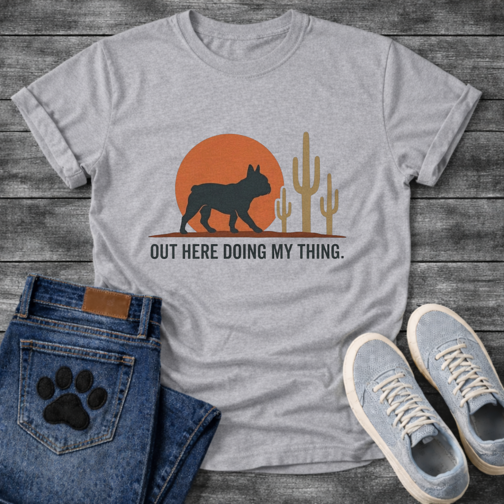 Out Here Doing My Thing French Bulldog desert sunset t-shirt sage pet lover apparel