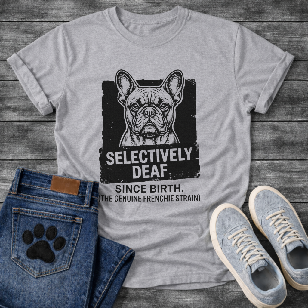 Selectively Deaf Since Birth bold graphic French Bulldog t-shirt funny dog shirt