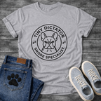 Tiny Dictator Snore Specialist French Bulldog circle badge t-shirt white funny dog shirt
