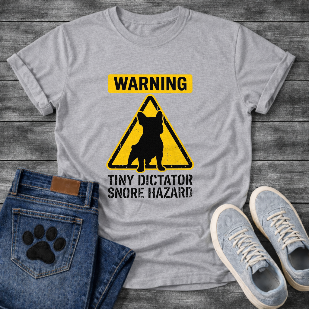Warning Tiny Dictator Snore Hazard French Bulldog caution sign t-shirt sport grey funny dog shirt