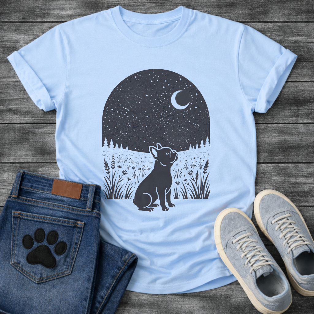 
French Bulldog starry night moon silhouette funny dog shirt graphic tee
