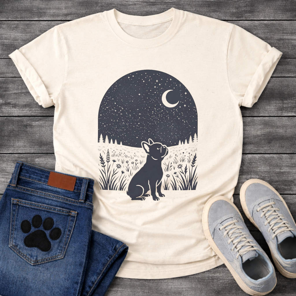 French Bulldog starry night moon silhouette funny dog shirt graphic tee
